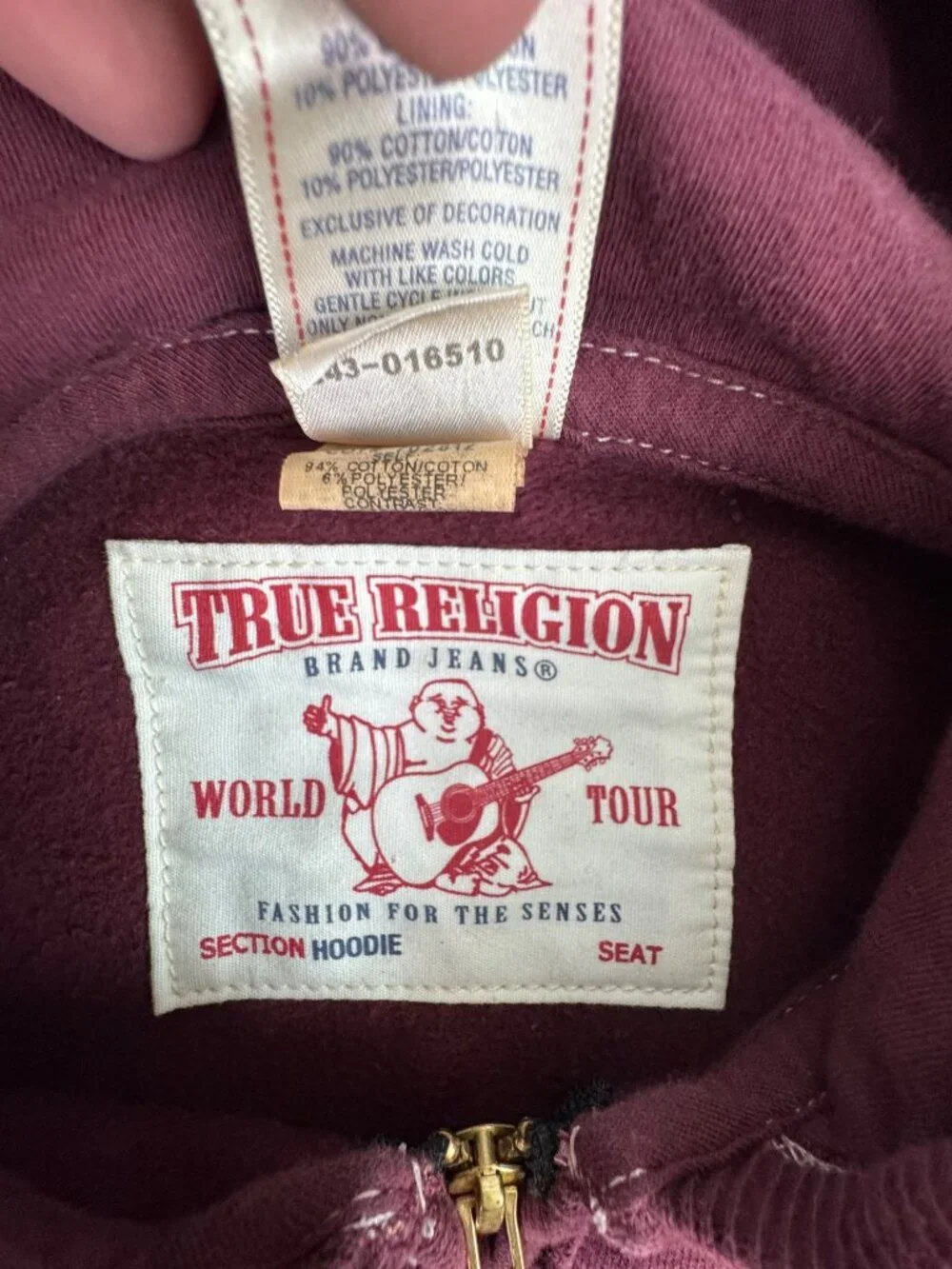 True Religion Maroon Hoodie Jacket Mens XXL Los Angeles 1956 Captains Retro